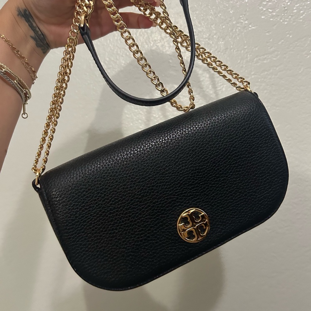 Tory Burch Black Crossbody Bag with Gold Chain
